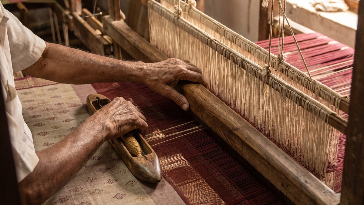weaving saree on handloom by weaver